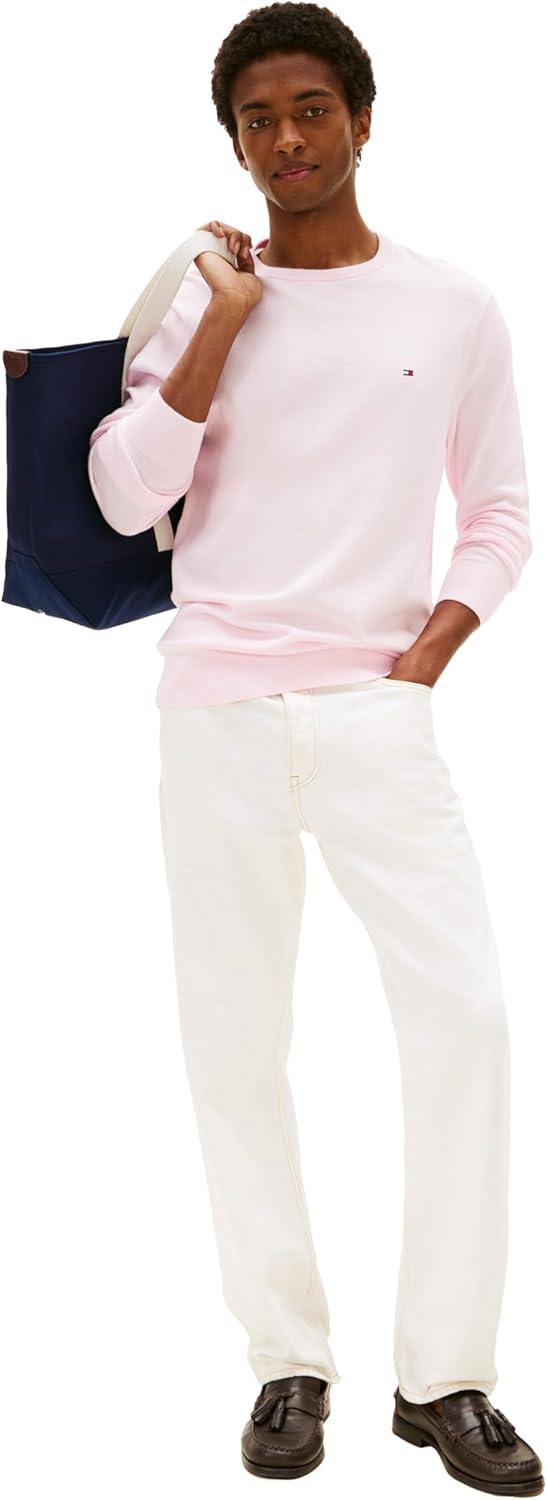 imageTommy Hilfiger Mens Cotton Solid Crewneck Sweater Lightweight Pullover Also Available in Big amp TallPink Lily