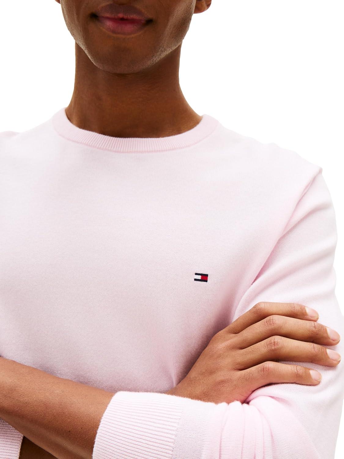 imageTommy Hilfiger Mens Cotton Solid Crewneck Sweater Lightweight Pullover Also Available in Big amp TallPink Lily
