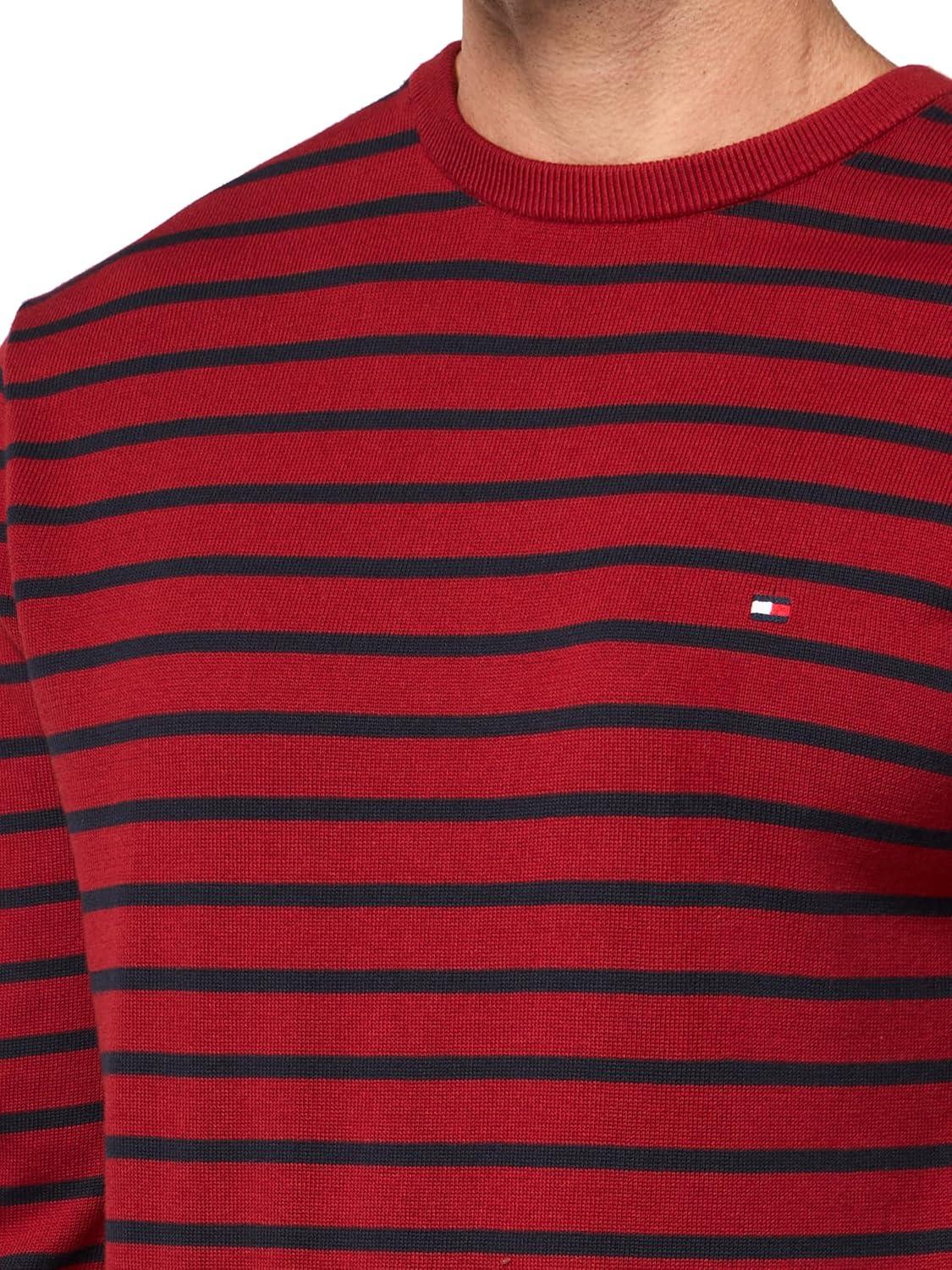 imageTommy Hilfiger Mens Cotton Solid Crewneck Sweater Lightweight Pullover Also Available in Big amp TallRegatta RedDesert Sky
