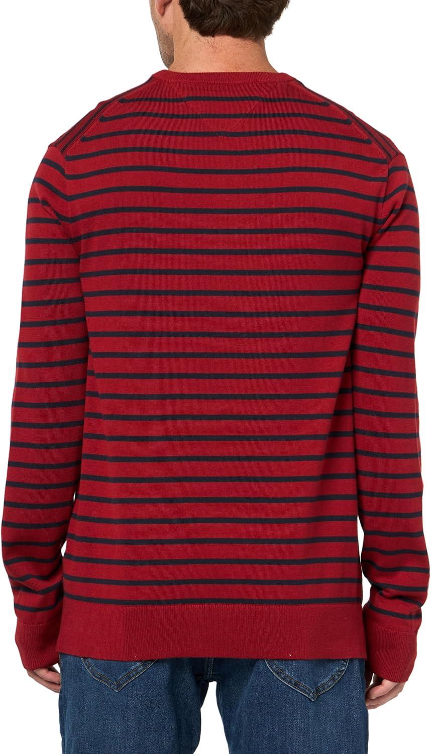imageTommy Hilfiger Mens Cotton Solid Crewneck Sweater Lightweight Pullover Also Available in Big amp TallRegatta RedDesert Sky