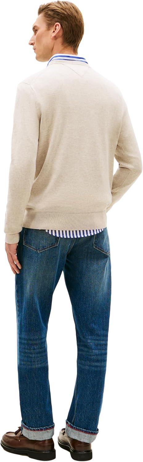 imageTommy Hilfiger Mens Cotton Solid Crewneck Sweater Lightweight Pullover Also Available in Big amp TallSandalwood Heather