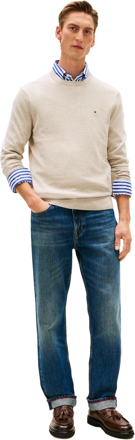 imageTommy Hilfiger Mens Cotton Solid Crewneck Sweater Lightweight Pullover Also Available in Big amp TallSandalwood Heather