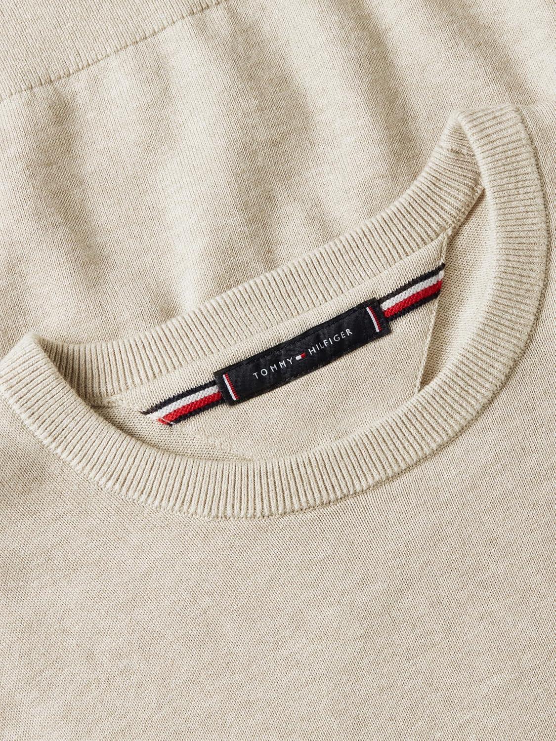 imageTommy Hilfiger Mens Cotton Solid Crewneck Sweater Lightweight Pullover Also Available in Big amp TallSandalwood Heather