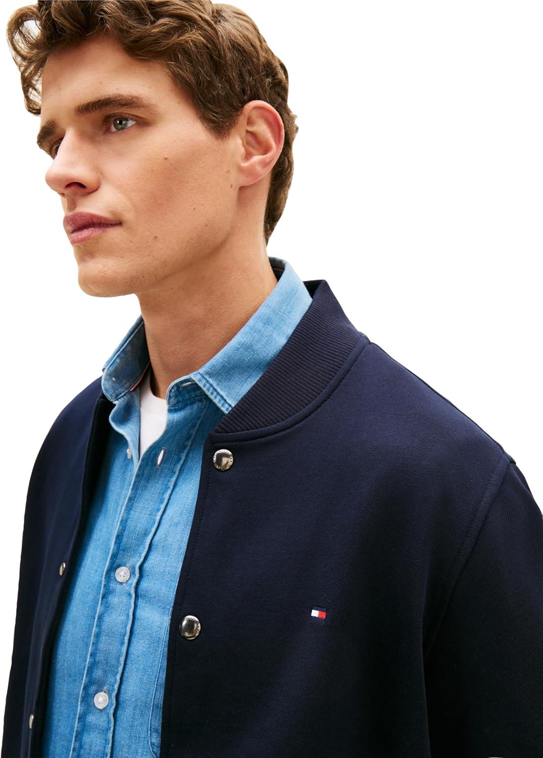 imageTommy Hilfiger Mens Lightweight Cotton Bomber Jacket With Embroidered Flag LogoDesert Sky