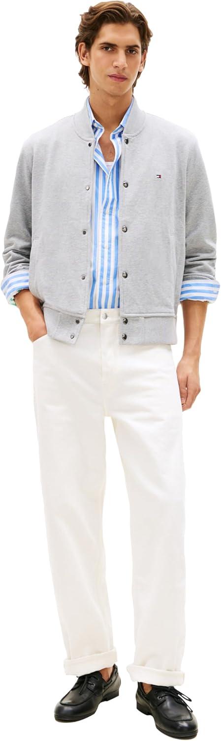 imageTommy Hilfiger Mens Lightweight Cotton Bomber Jacket With Embroidered Flag LogoLight Grey Heather