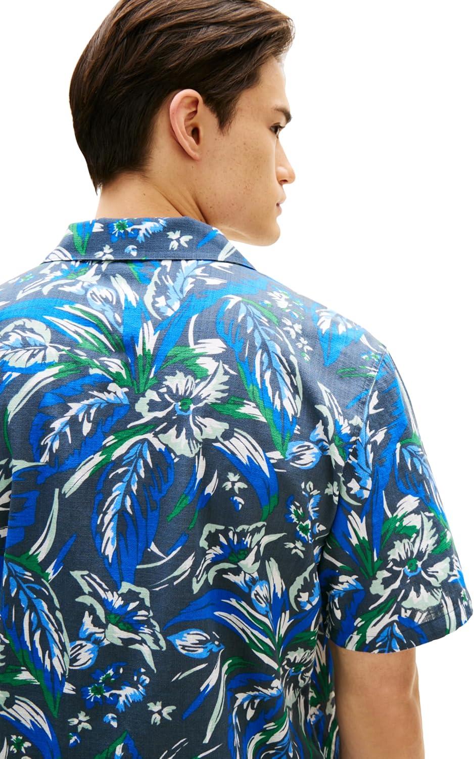imageTommy Hilfiger Mens Lightweight Short Sleeve Cotton Beach Print Shirt with Pocket Mens Casual Button Down Summer ShirtsVintage Hawaiian Desert Sky