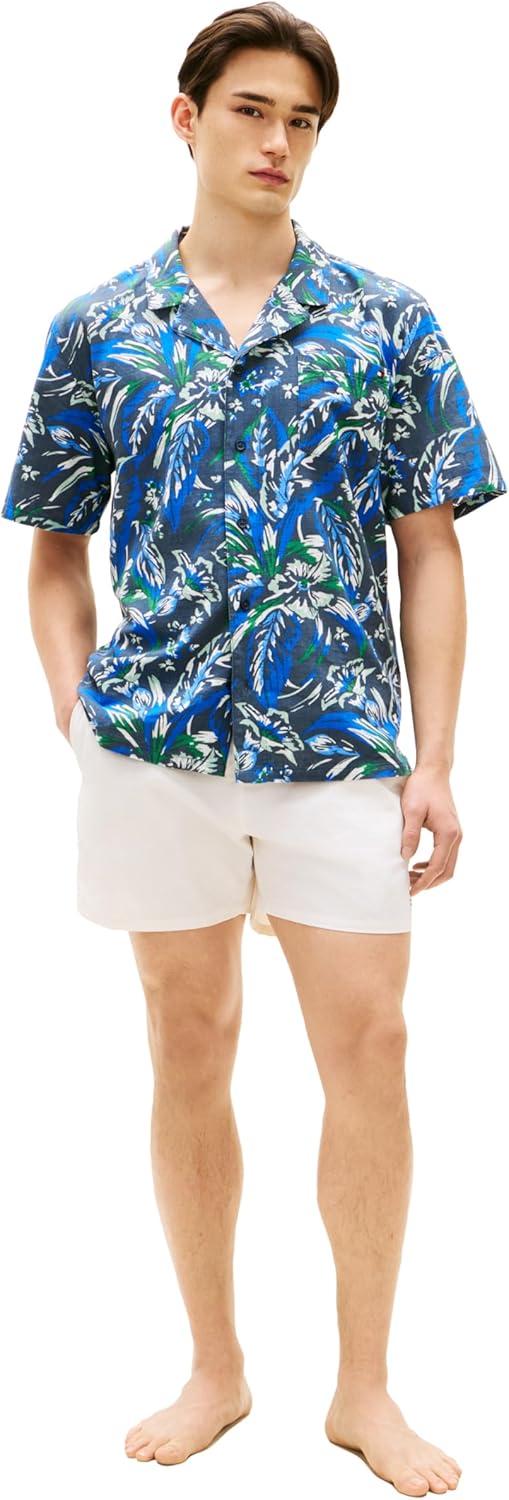 imageTommy Hilfiger Mens Lightweight Short Sleeve Cotton Beach Print Shirt with Pocket Mens Casual Button Down Summer ShirtsVintage Hawaiian Desert Sky