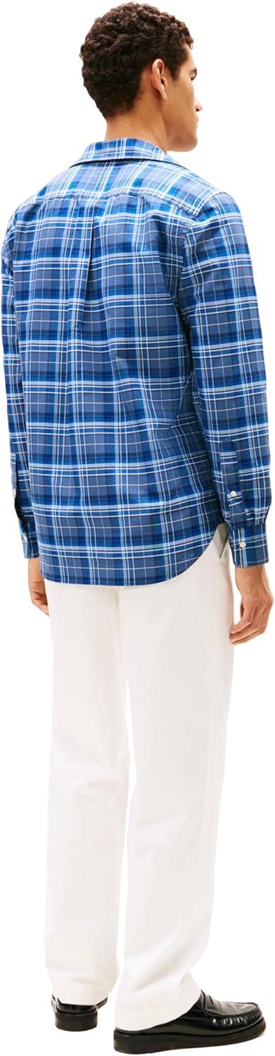 imageTommy Hilfiger Mens Long Sleeve Oxford Shirts in Regular Fit Mens Button Down Shirts Also Available in Big and TallAegean Sea Check
