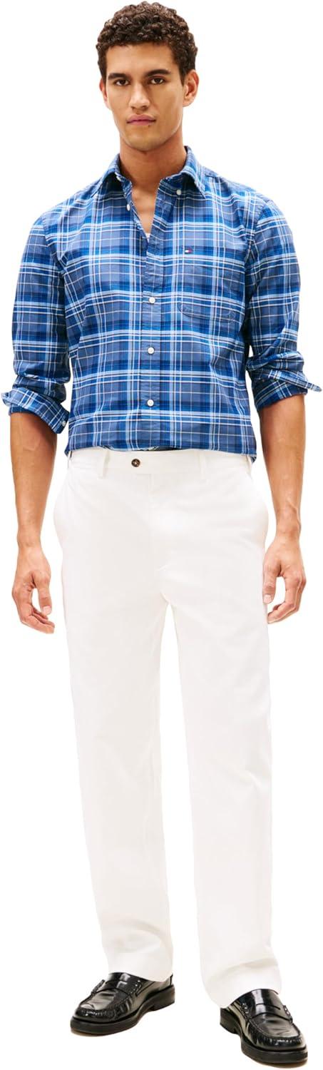 imageTommy Hilfiger Mens Long Sleeve Oxford Shirts in Regular Fit Mens Button Down Shirts Also Available in Big and TallAegean Sea Check