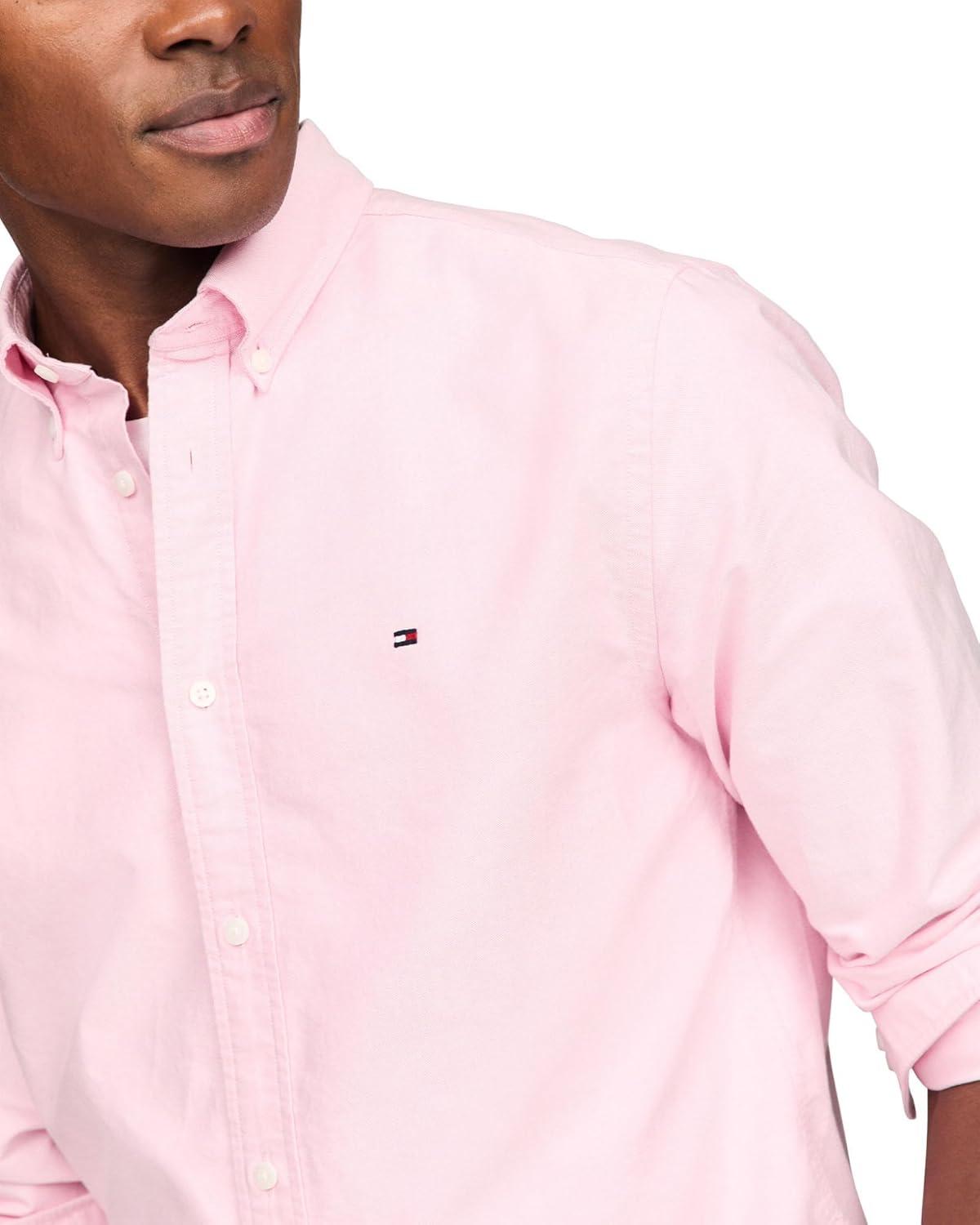imageTommy Hilfiger Mens Long Sleeve Oxford Shirts in Regular Fit Mens Button Down Shirts Also Available in Big and TallClassic Pink