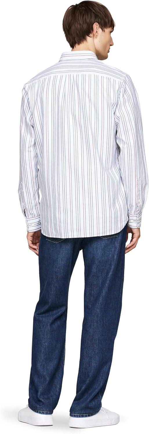 imageTommy Hilfiger Mens Long Sleeve Oxford Shirts in Regular Fit Mens Button Down Shirts Also Available in Big and TallCloudy Blue Rouge Multi