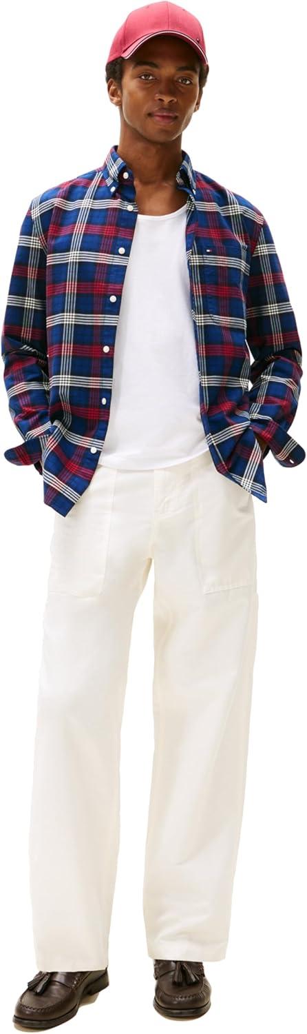 imageTommy Hilfiger Mens Long Sleeve Oxford Shirts in Regular Fit Mens Button Down Shirts Also Available in Big and TallDesert Sky Multi Check