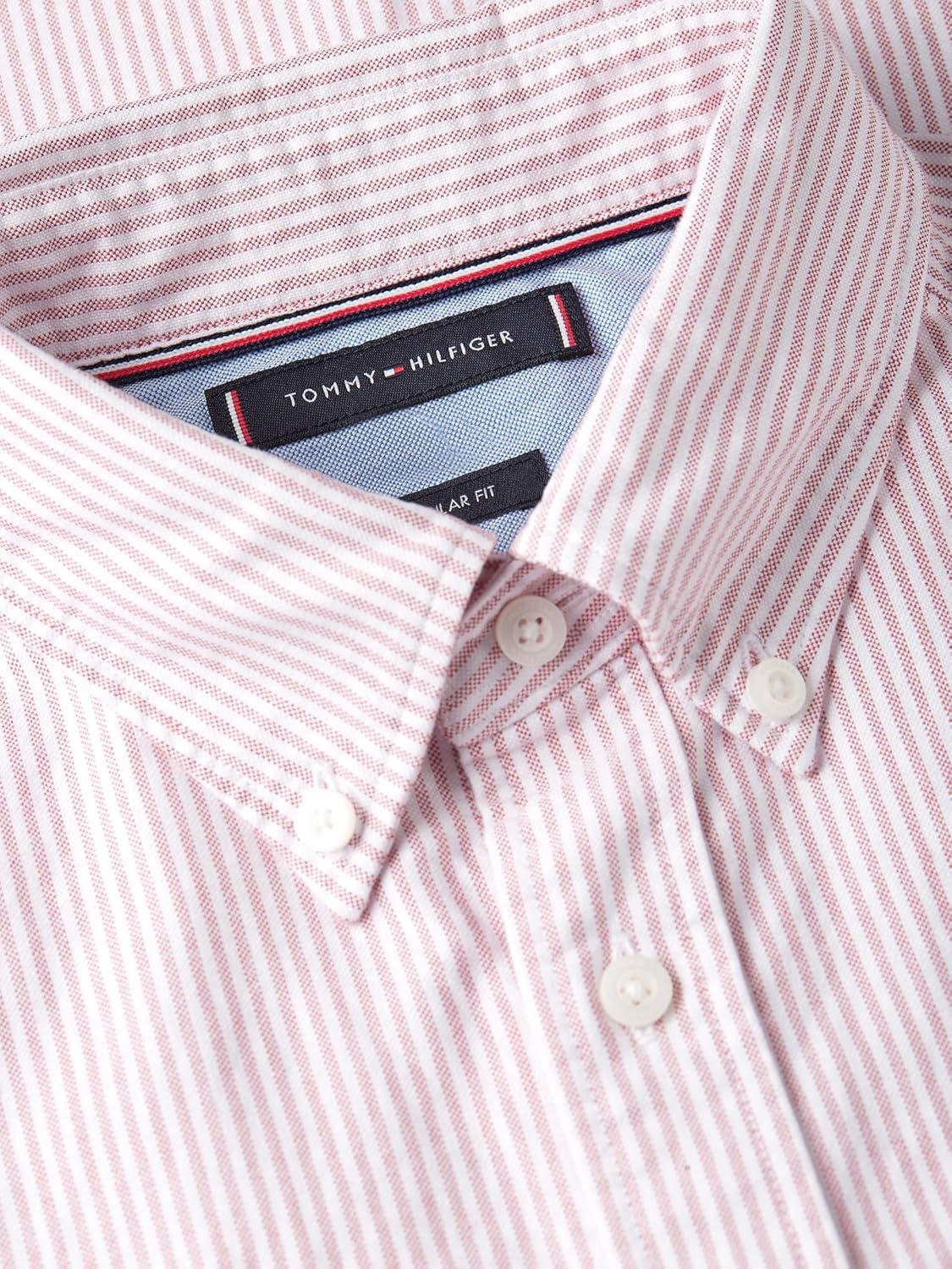 imageTommy Hilfiger Mens Long Sleeve Oxford Shirts in Regular Fit Mens Button Down Shirts Also Available in Big and TallMedium Red White