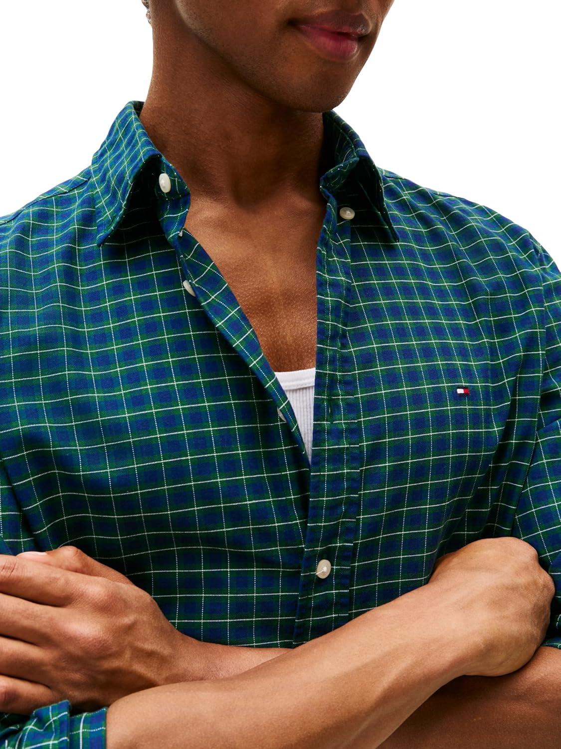 imageTommy Hilfiger Mens Long Sleeve Oxford Shirts in Regular Fit Mens Button Down Shirts Also Available in Big and TallNavy Check