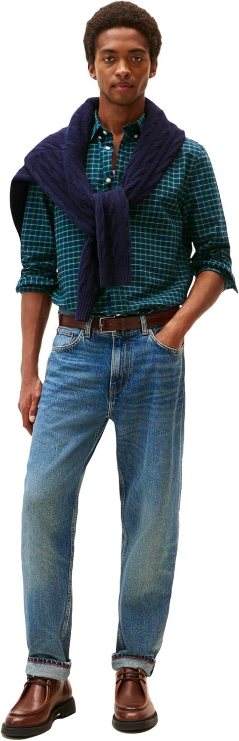 imageTommy Hilfiger Mens Long Sleeve Oxford Shirts in Regular Fit Mens Button Down Shirts Also Available in Big and TallNavy Check
