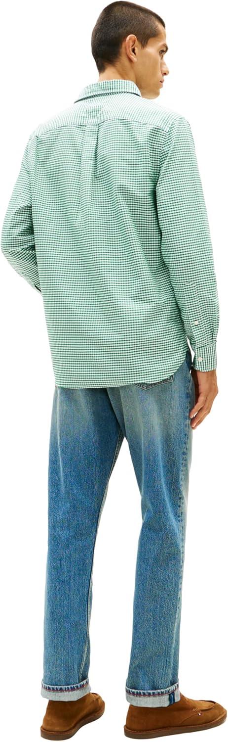 imageTommy Hilfiger Mens Long Sleeve Oxford Shirts in Regular Fit Mens Button Down Shirts Also Available in Big and TallNouveau Green Check