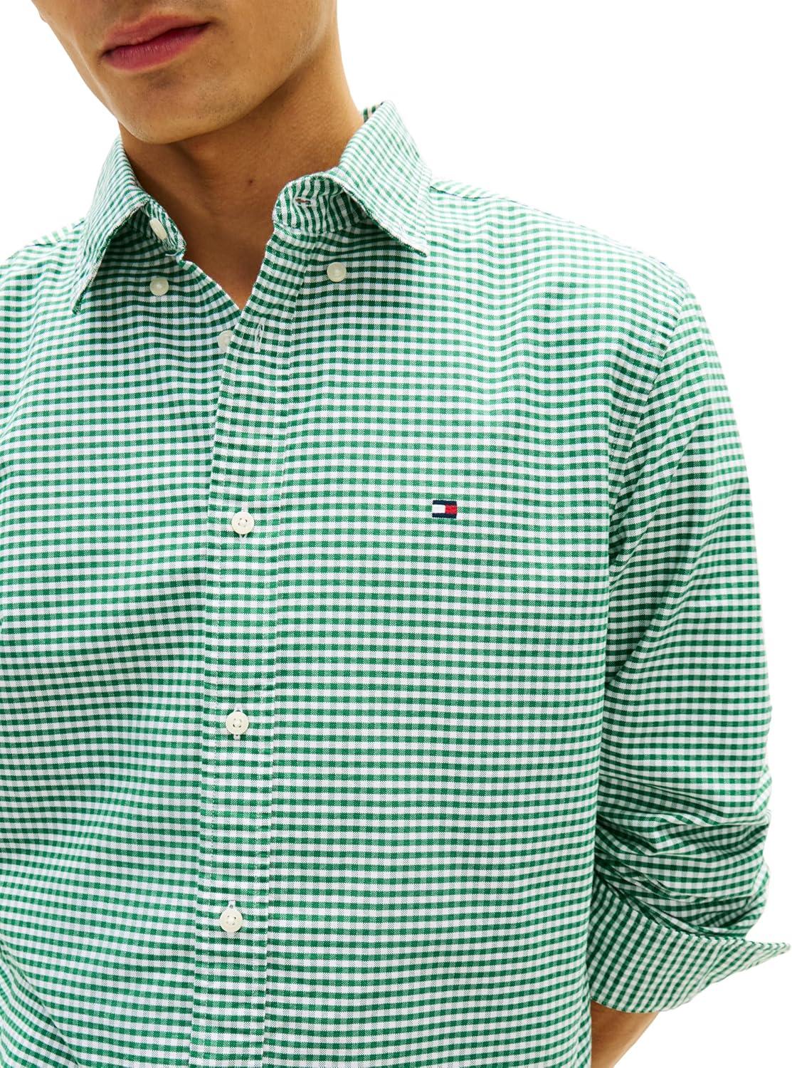 imageTommy Hilfiger Mens Long Sleeve Oxford Shirts in Regular Fit Mens Button Down Shirts Also Available in Big and TallNouveau Green Check