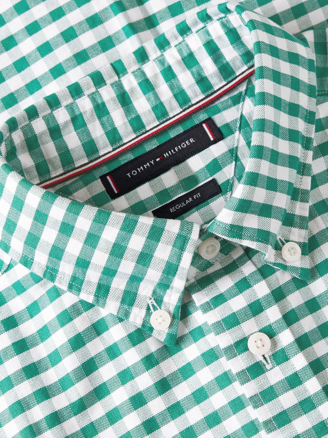 imageTommy Hilfiger Mens Long Sleeve Oxford Shirts in Regular Fit Mens Button Down Shirts Also Available in Big and TallNouveau Green Check