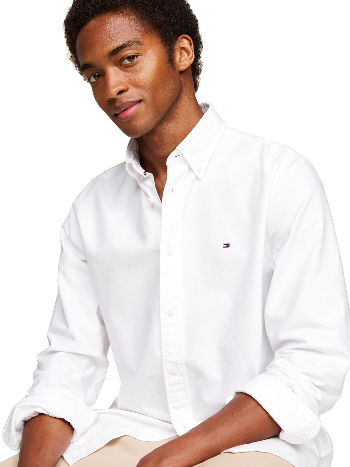 imageTommy Hilfiger Mens Long Sleeve Oxford Shirts in Regular Fit Mens Button Down Shirts Also Available in Big and TallOptic White