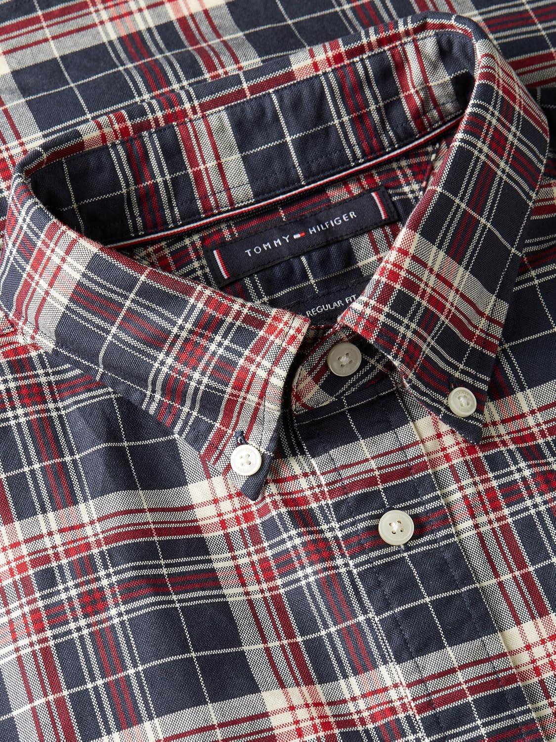 imageTommy Hilfiger Mens Long Sleeve Oxford Shirts in Regular Fit Mens Button Down Shirts Also Available in Big and TallPitch Blue Check
