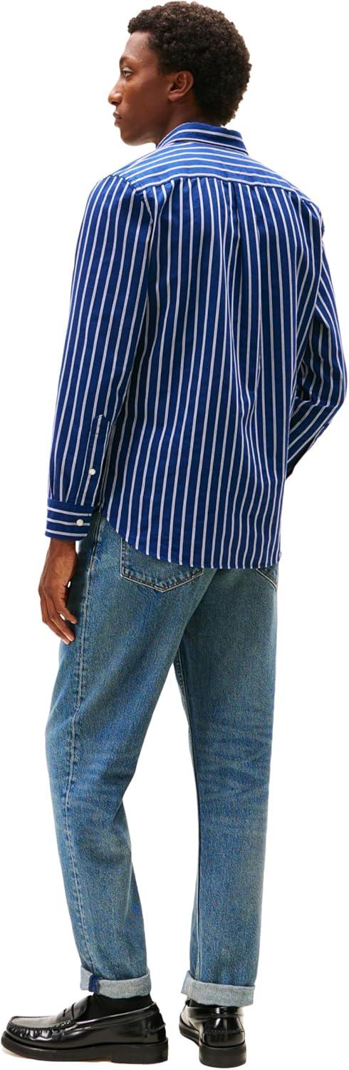 imageTommy Hilfiger Mens Long Sleeve Oxford Shirts in Regular Fit Mens Button Down Shirts Also Available in Big and TallPreppy Navy White