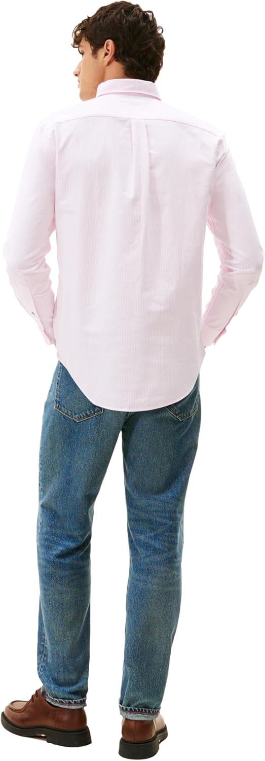 imageTommy Hilfiger Mens Long Sleeve Oxford Shirts in Regular Fit Mens Button Down Shirts Also Available in Big and TallRose Petal White