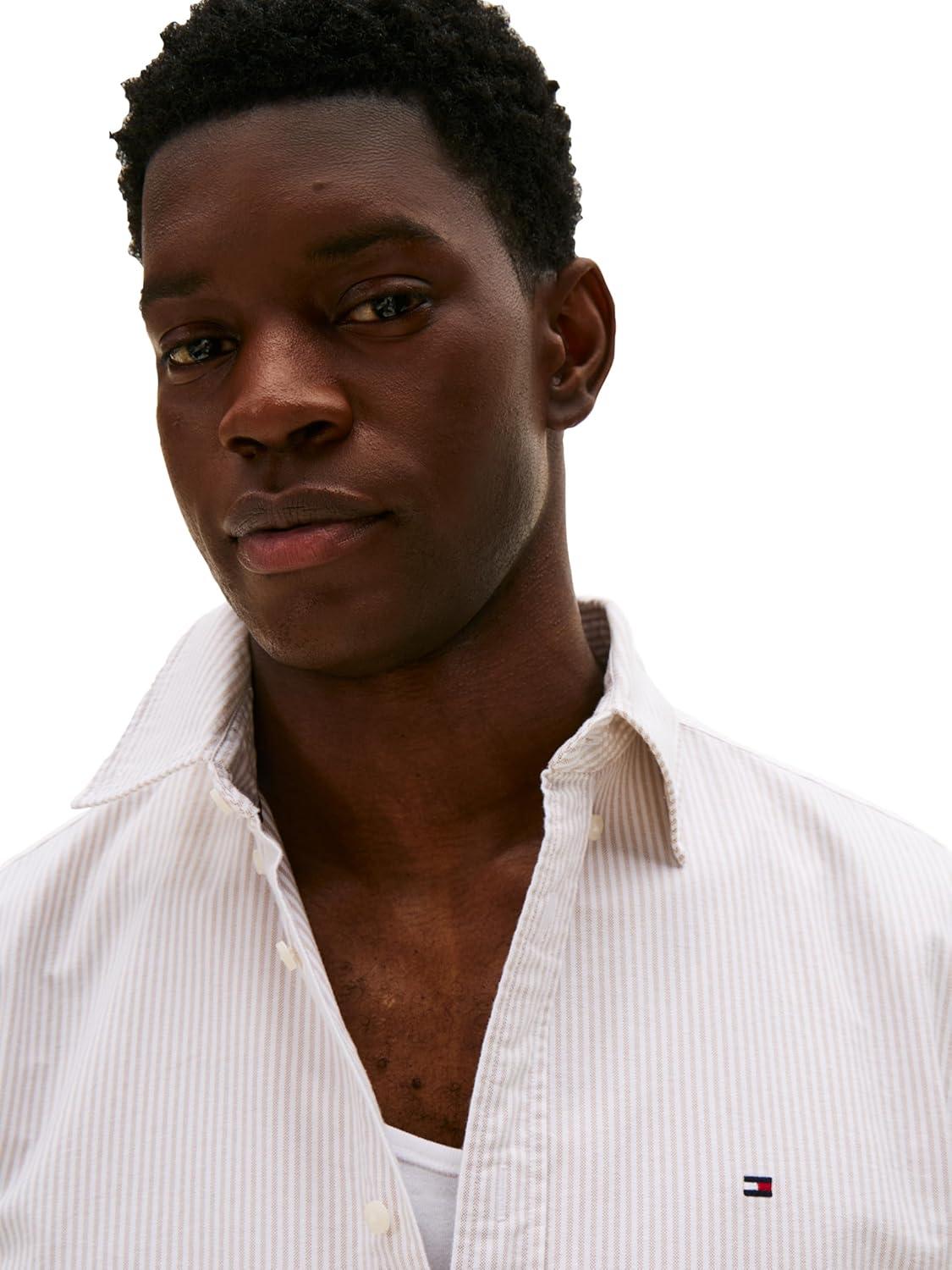 imageTommy Hilfiger Mens Long Sleeve Oxford Shirts in Regular Fit Mens Button Down Shirts Also Available in Big and TallSafari Canvas White