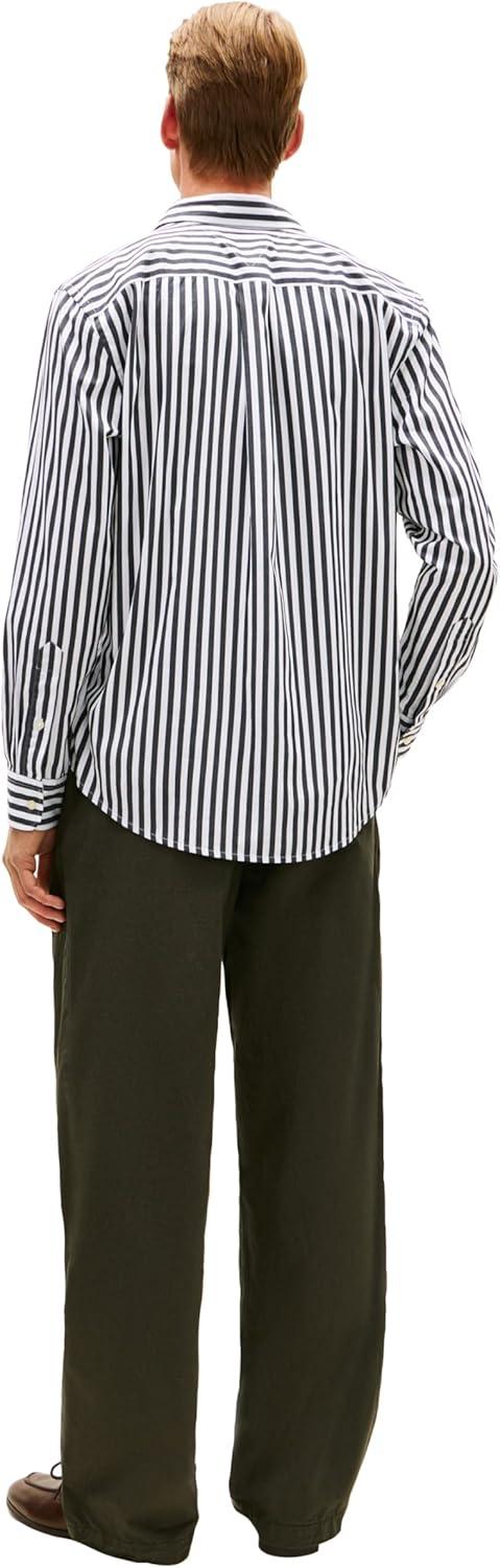 imageTommy Hilfiger Mens Long Sleeve Poplin Shirts in Regular Fit Mens Button Down Shirts Also Available in Big and TallBlack Stripe