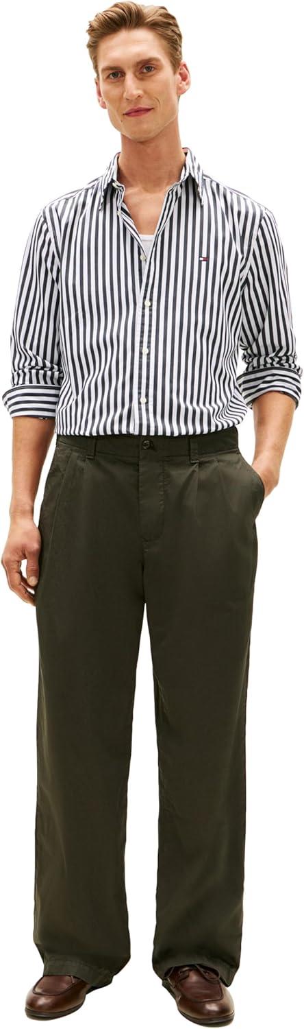 imageTommy Hilfiger Mens Long Sleeve Poplin Shirts in Regular Fit Mens Button Down Shirts Also Available in Big and TallBlack Stripe