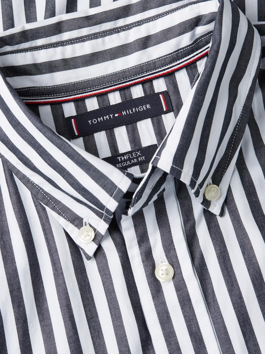 imageTommy Hilfiger Mens Long Sleeve Poplin Shirts in Regular Fit Mens Button Down Shirts Also Available in Big and TallBlack Stripe