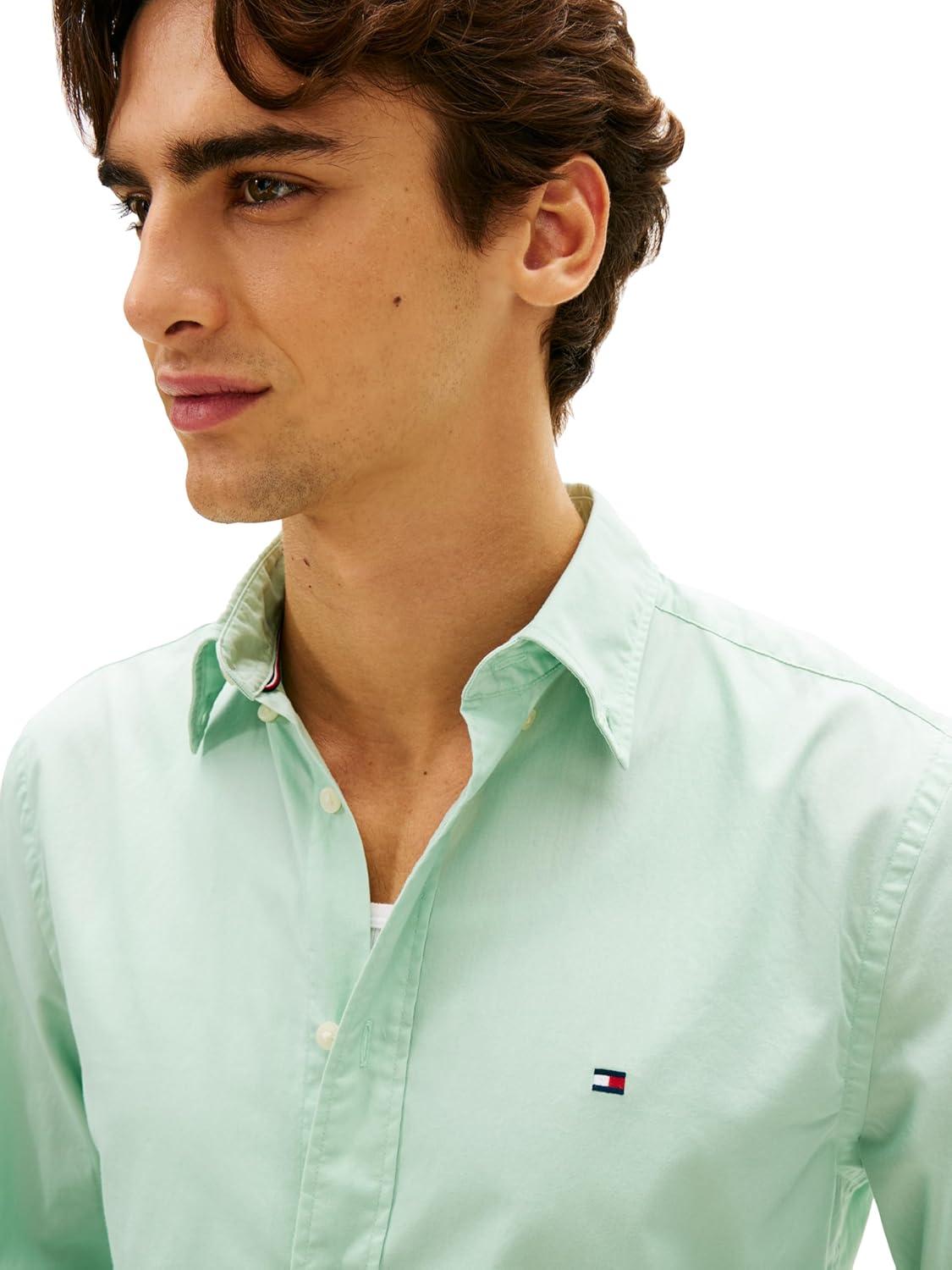 imageTommy Hilfiger Mens Long Sleeve Poplin Shirts in Regular Fit Mens Button Down Shirts Also Available in Big and TallCrushed Mint