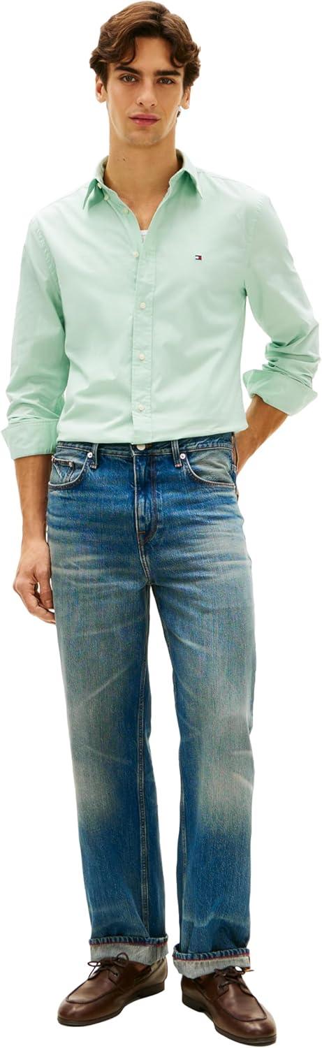 imageTommy Hilfiger Mens Long Sleeve Poplin Shirts in Regular Fit Mens Button Down Shirts Also Available in Big and TallCrushed Mint