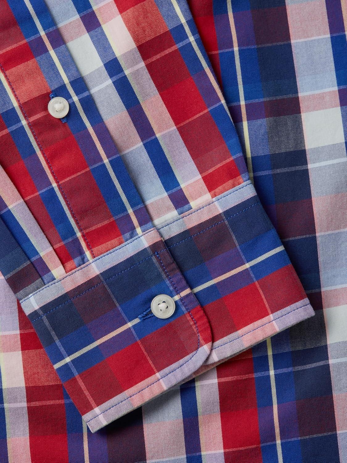 imageTommy Hilfiger Mens Long Sleeve Poplin Shirts in Regular Fit Mens Button Down Shirts Also Available in Big and TallMedium Red Multi Check