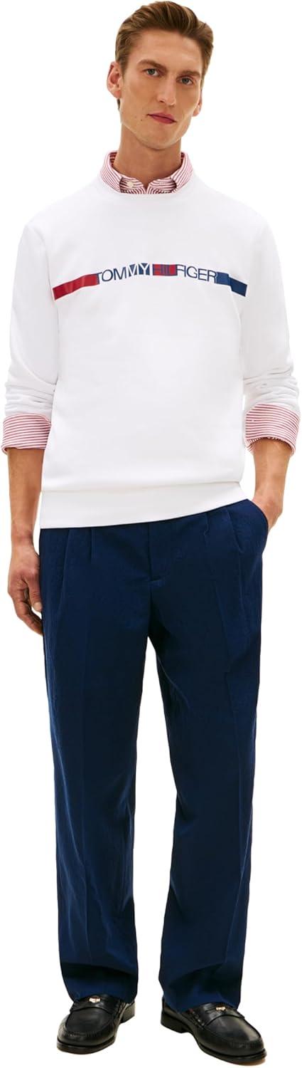 imageTommy Hilfiger Mens Medium Weight Crewneck Pullover Sweatshirt With Printed Stripe Logo GraphicWhite