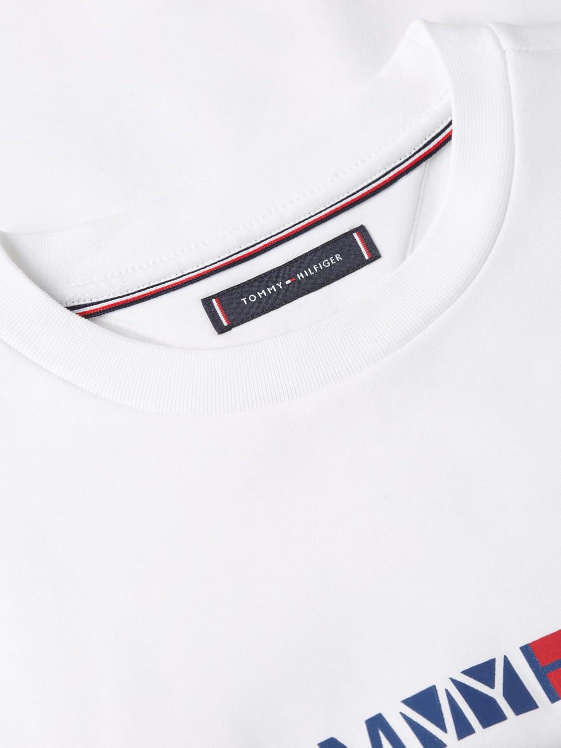 imageTommy Hilfiger Mens Medium Weight Crewneck Pullover Sweatshirt With Printed Stripe Logo GraphicWhite