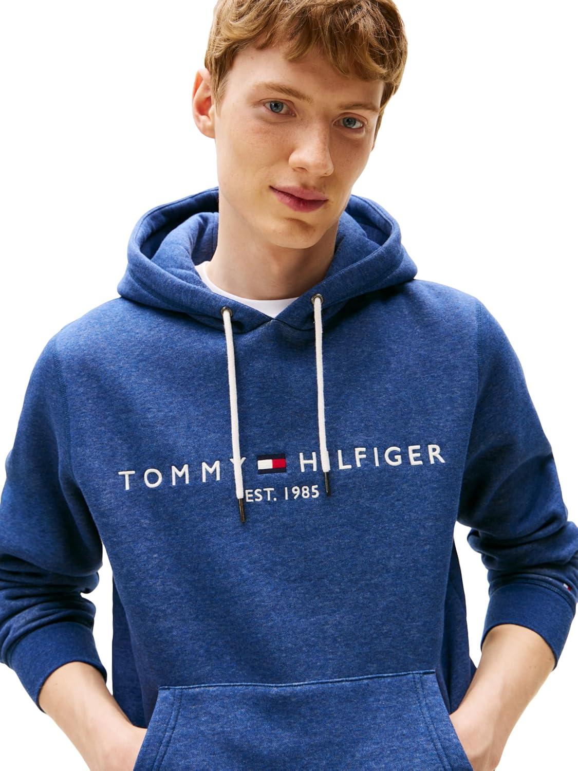 imageTommy Hilfiger Mens Medium Weight Fleece Hoodie Sweatshirt With Embroidered Logo Also Available in Big amp TallAegean Sea Heather