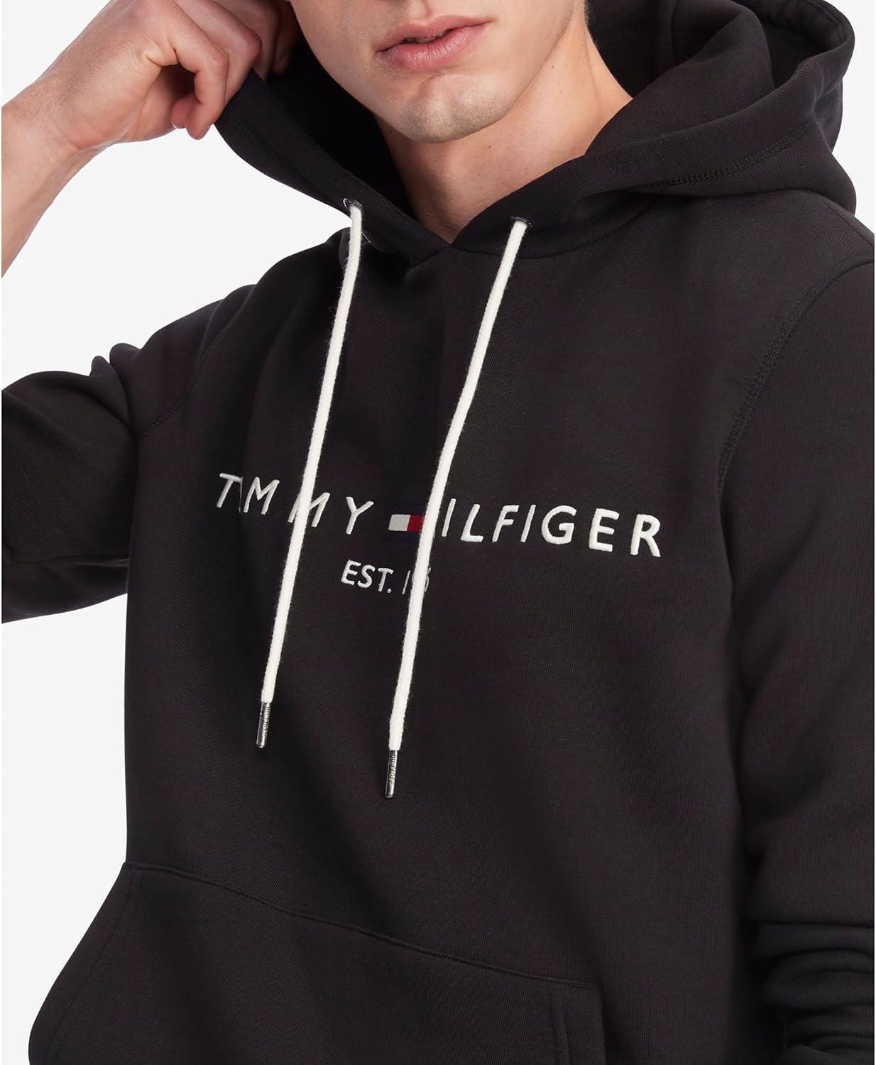 imageTommy Hilfiger Mens Medium Weight Fleece Hoodie Sweatshirt With Embroidered Logo Also Available in Big amp TallBlack