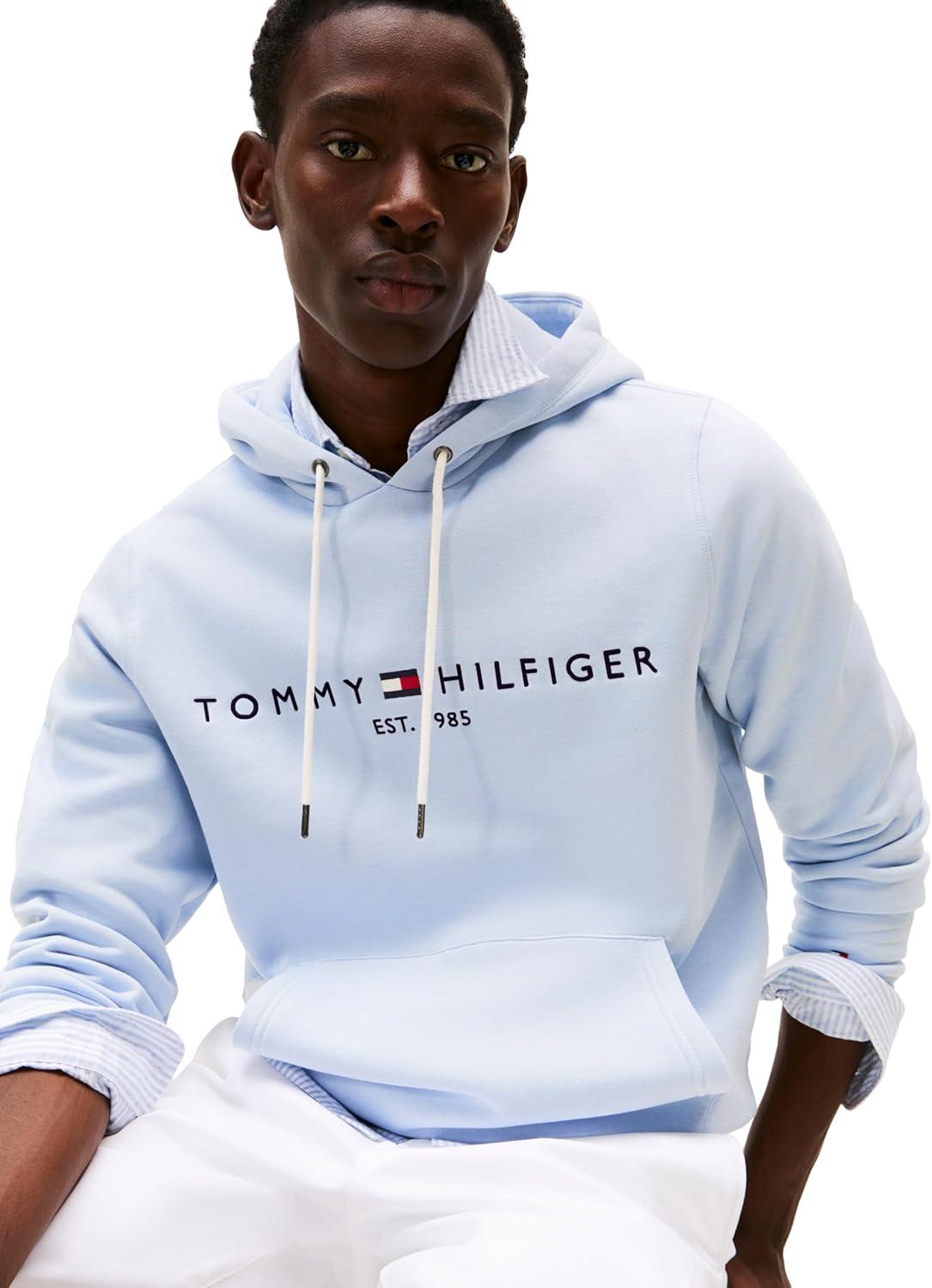 imageTommy Hilfiger Mens Medium Weight Fleece Hoodie Sweatshirt With Embroidered Logo Also Available in Big amp TallBreezy Blue