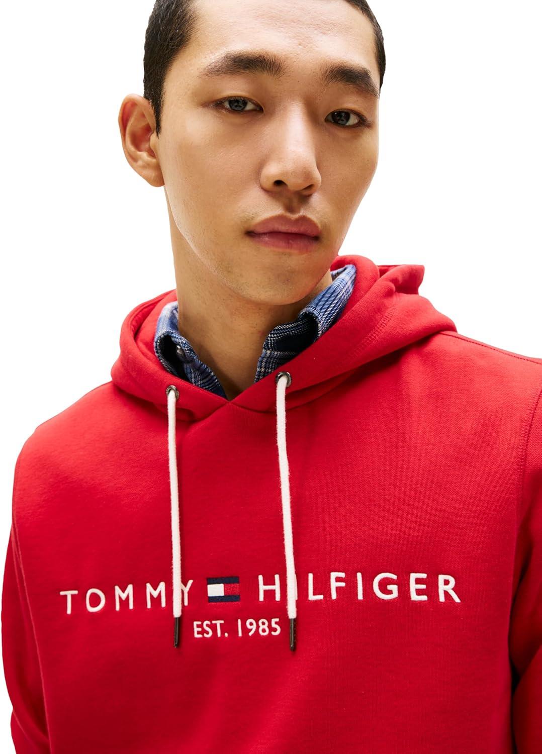 imageTommy Hilfiger Mens Medium Weight Fleece Hoodie Sweatshirt With Embroidered Logo Also Available in Big amp TallMedium Red