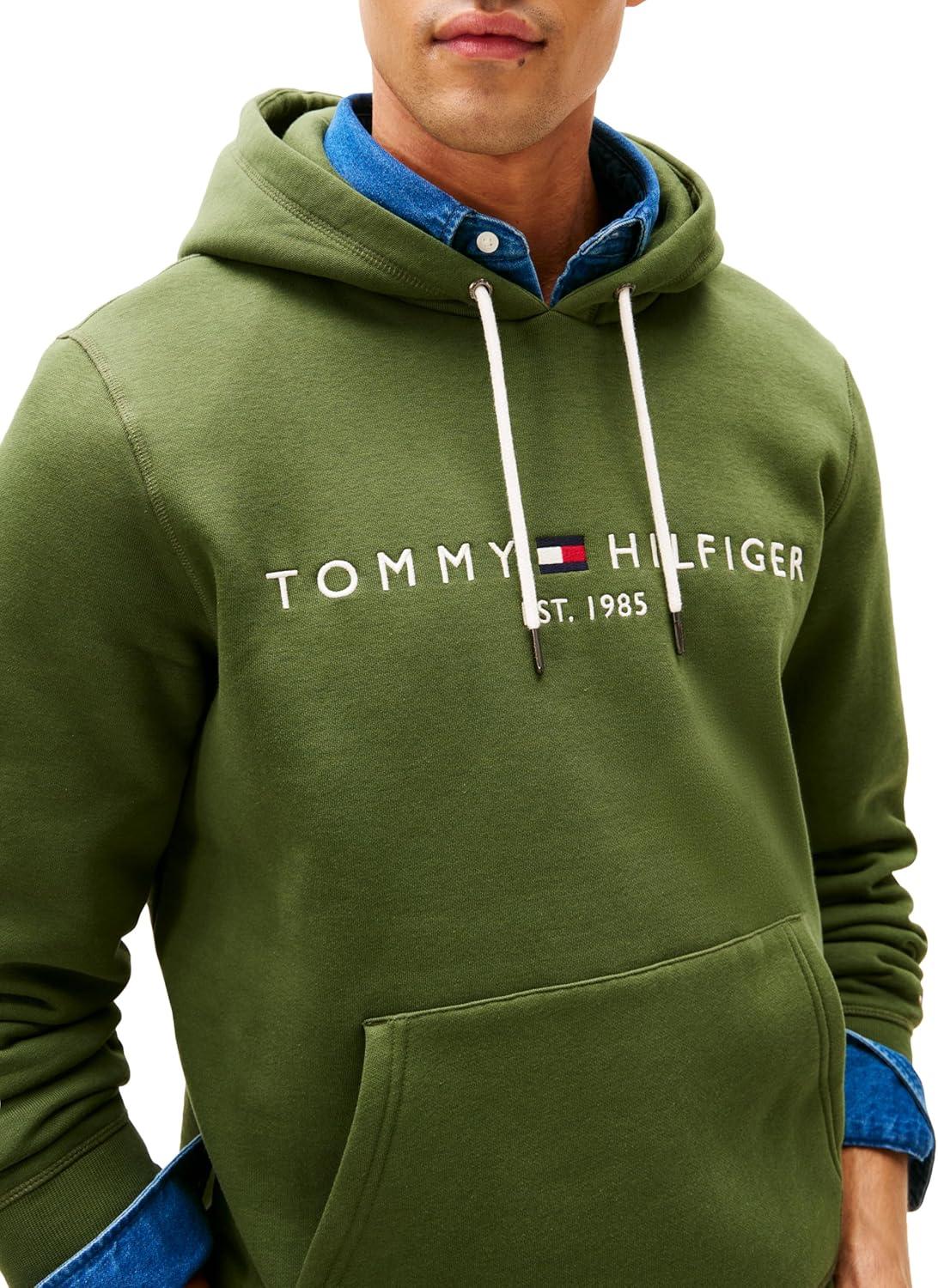 imageTommy Hilfiger Mens Medium Weight Fleece Hoodie Sweatshirt With Embroidered Logo Also Available in Big amp TallMountain Pine