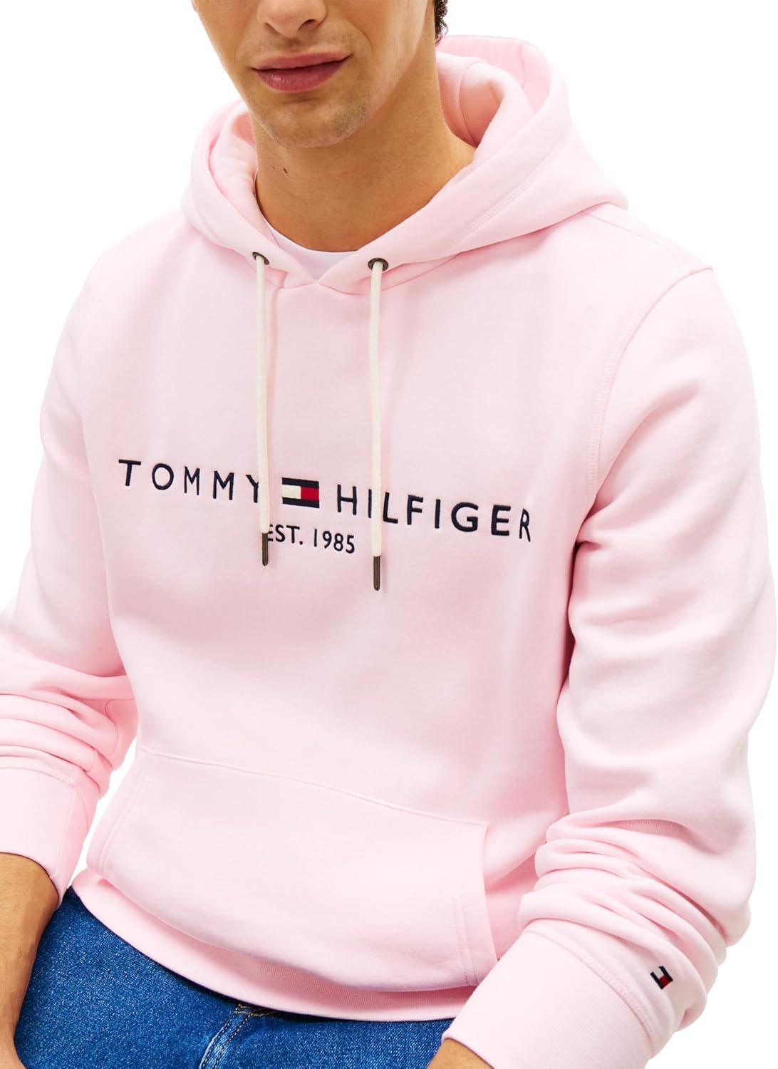 imageTommy Hilfiger Mens Medium Weight Fleece Hoodie Sweatshirt With Embroidered Logo Also Available in Big amp TallPink Lily