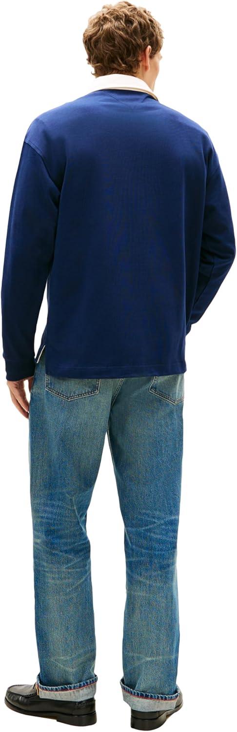 imageTommy Hilfiger Mens Medium Weight Pullover Rugby Sweatshirt With Embroidered Flag LogoCarbon Navy
