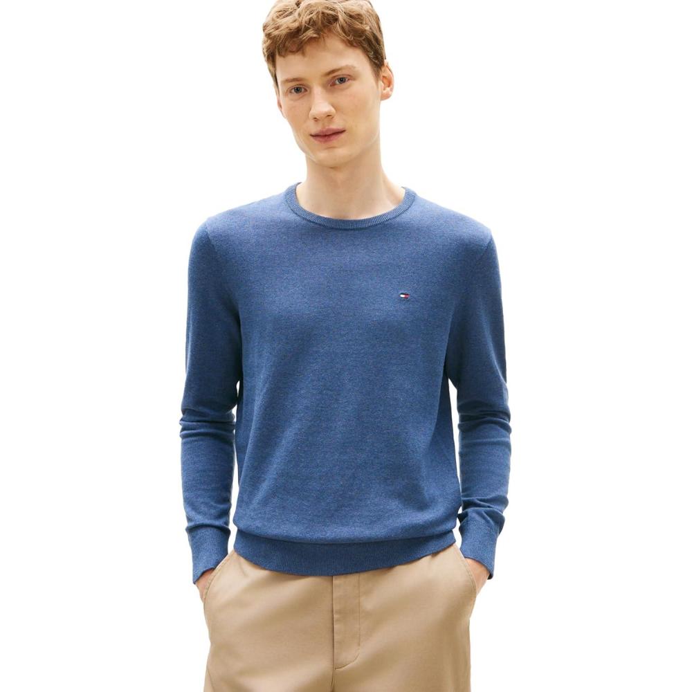 imageTommy Hilfiger Mens Cotton Solid Crewneck Sweater Lightweight Pullover Also Available in Big amp TallAegean Sea Heather