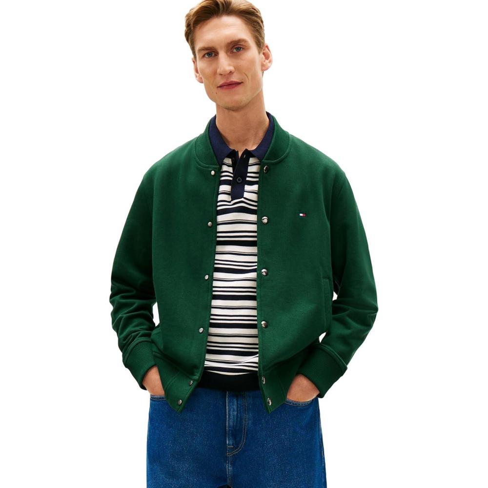 imageTommy Hilfiger Mens Lightweight Cotton Bomber Jacket With Embroidered Flag LogoNocturnal Green