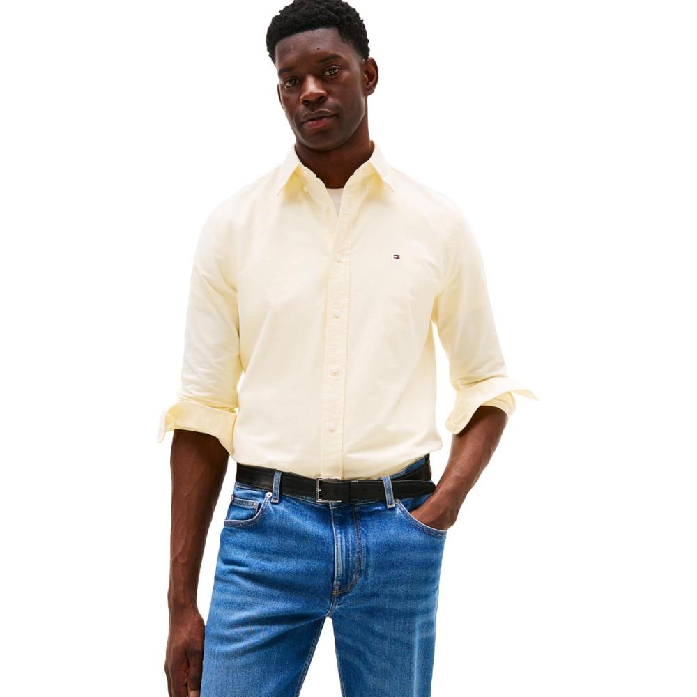 imageTommy Hilfiger Mens Long Sleeve Oxford Shirts in Regular Fit Mens Button Down Shirts Also Available in Big and TallCitronella