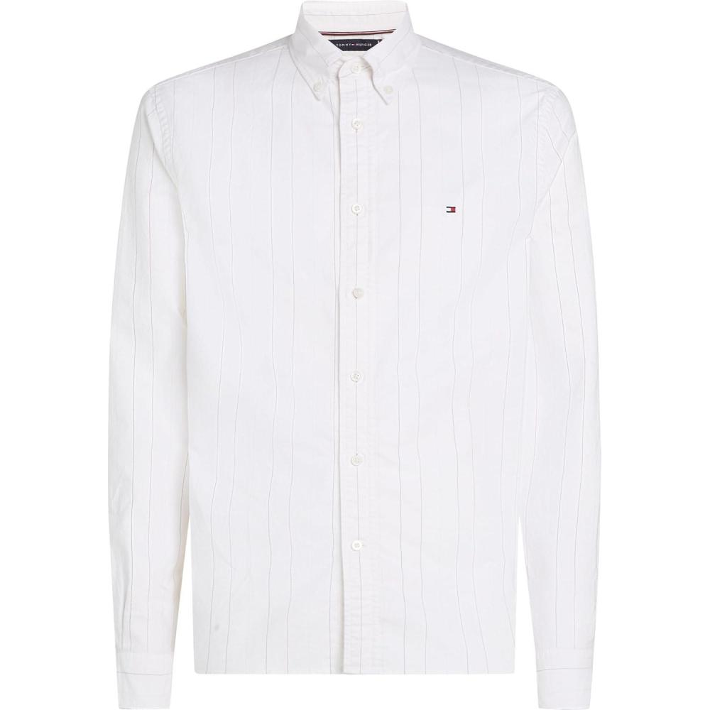 imageTommy Hilfiger Mens Long Sleeve Oxford Shirts in Regular Fit Mens Button Down Shirts Also Available in Big and TallIvory  Allover