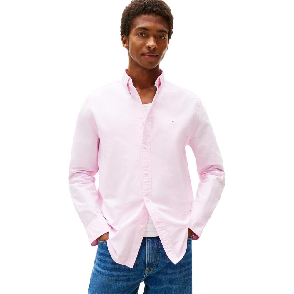 imageTommy Hilfiger Mens Long Sleeve Oxford Shirts in Regular Fit Mens Button Down Shirts Also Available in Big and TallRose Petal