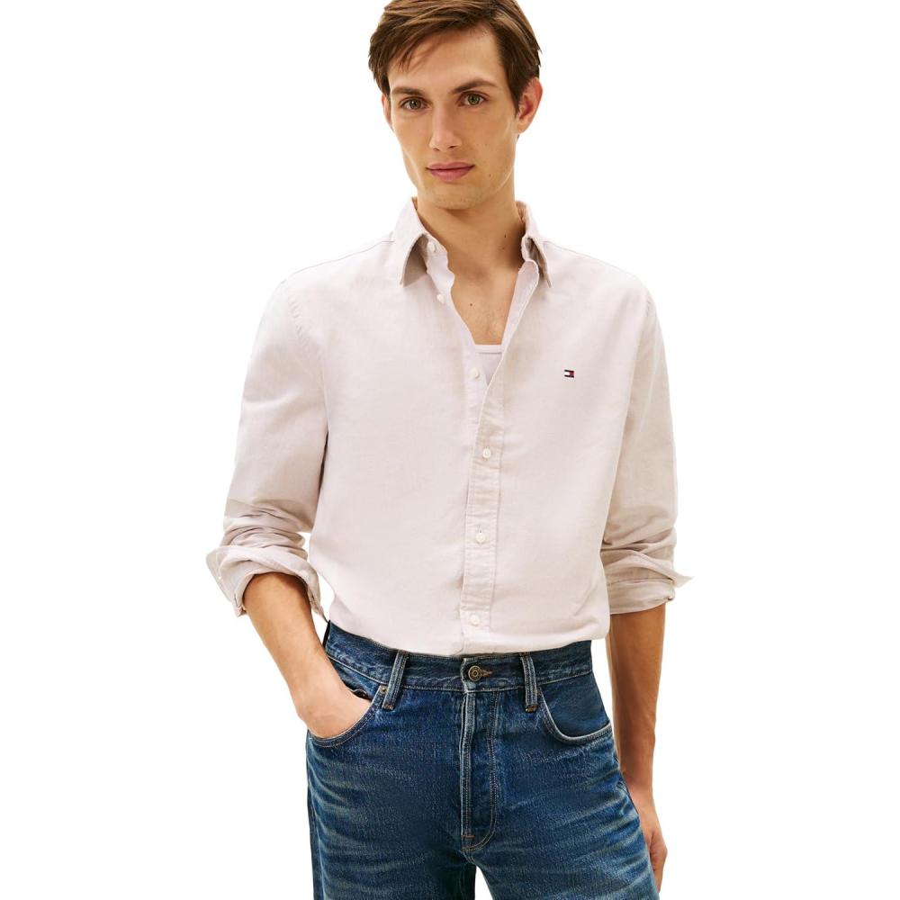 imageTommy Hilfiger Mens Long Sleeve Oxford Shirts in Regular Fit Mens Button Down Shirts Also Available in Big and TallSafari Canvas