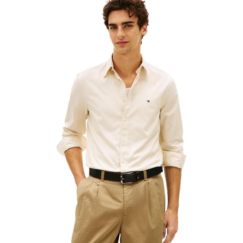 imageTommy Hilfiger Mens Long Sleeve Poplin Shirts in Regular Fit Mens Button Down Shirts Also Available in Big and TallMuslin