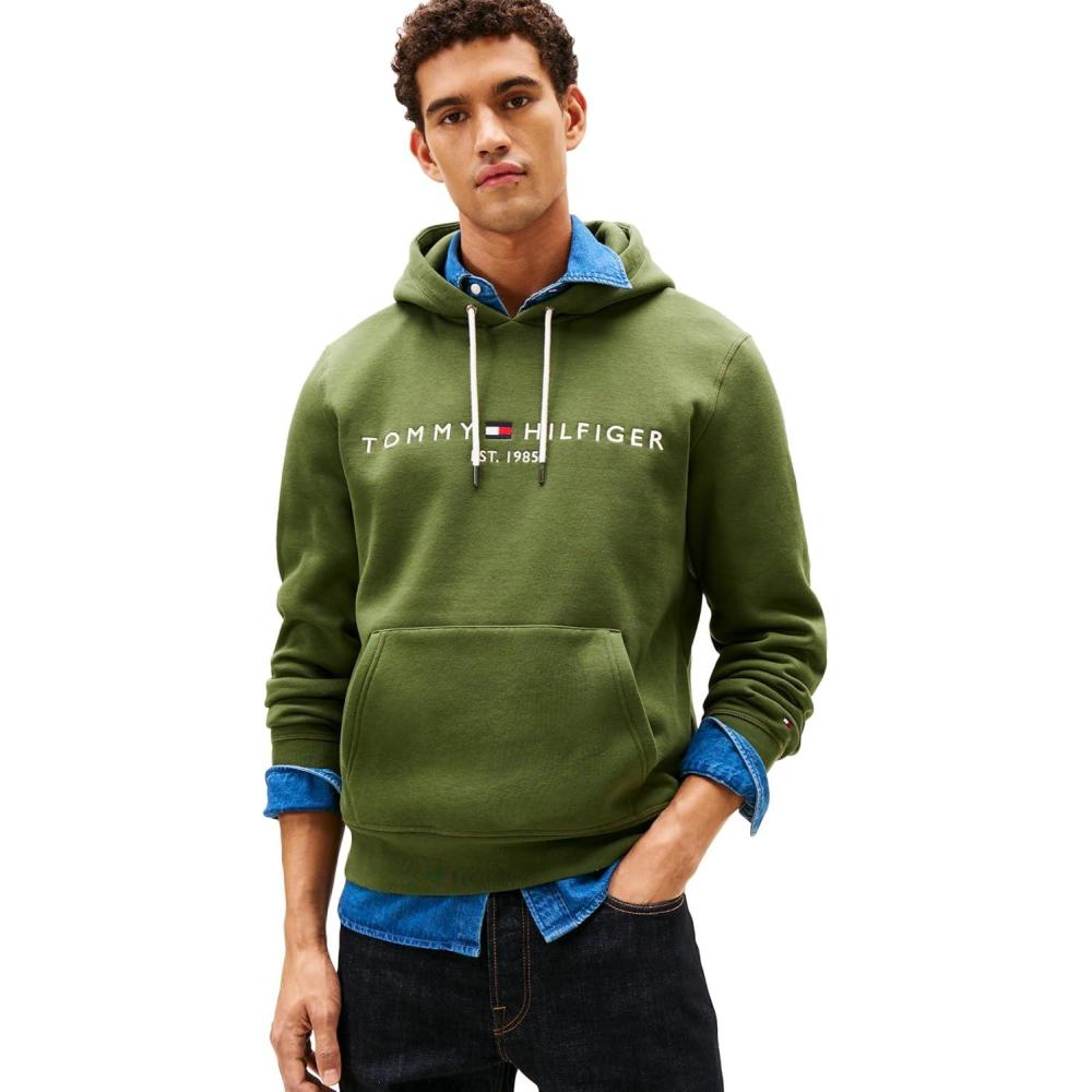 imageTommy Hilfiger Mens Medium Weight Fleece Hoodie Sweatshirt With Embroidered Logo Also Available in Big amp TallMountain Pine